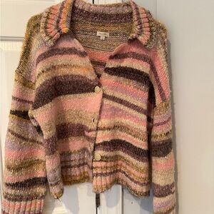 Pilcro Pink and Brown Striped Cardigan